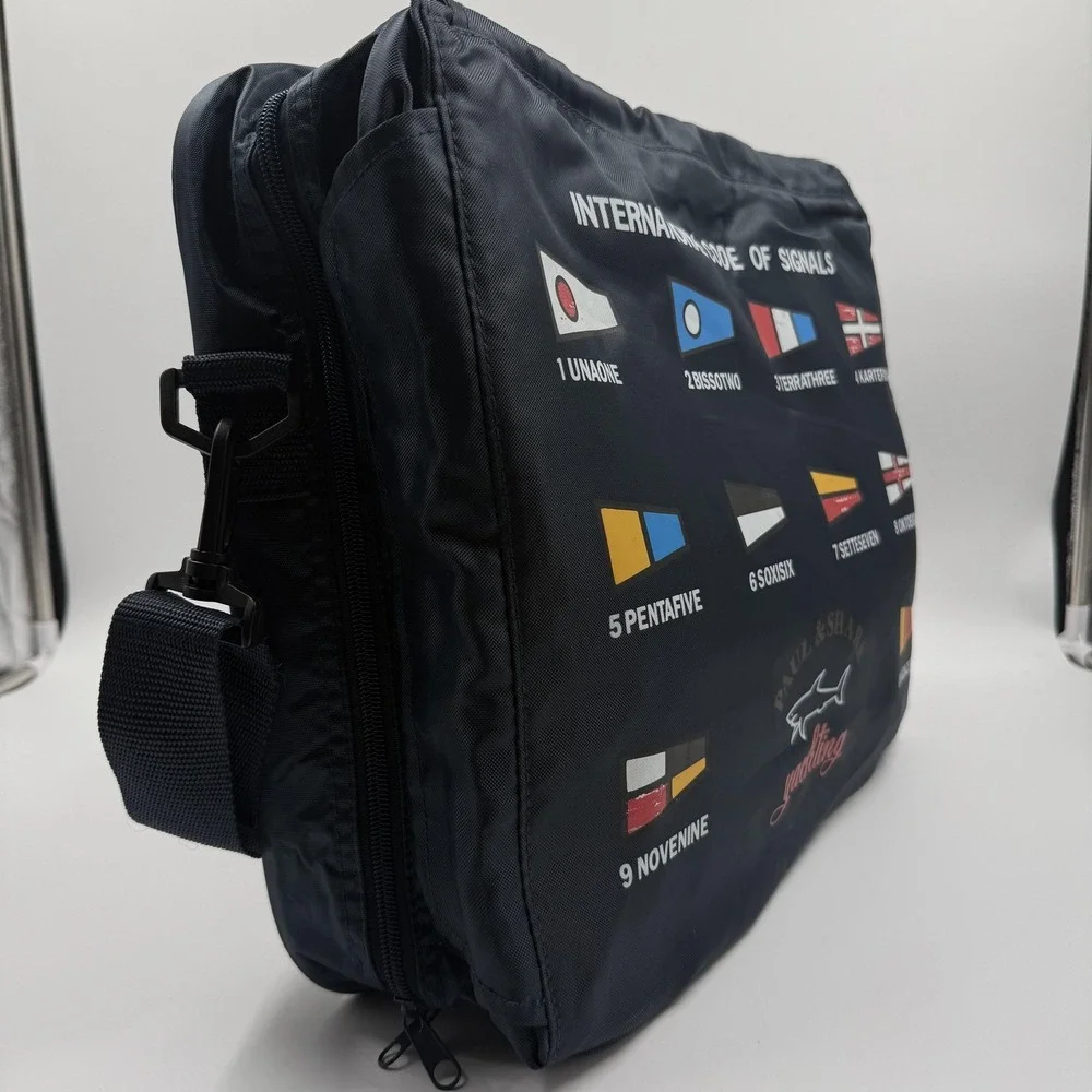 Paul & Shark Laptop Bag Mens Large Blue Yachting Nautical Flag Crossbody Travel